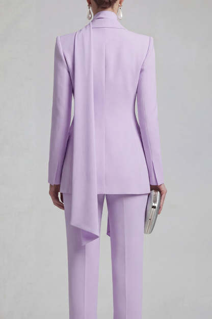 Blue Peak Lapel Long Sleeves 2 Piece Business Suits with Neck Scarf