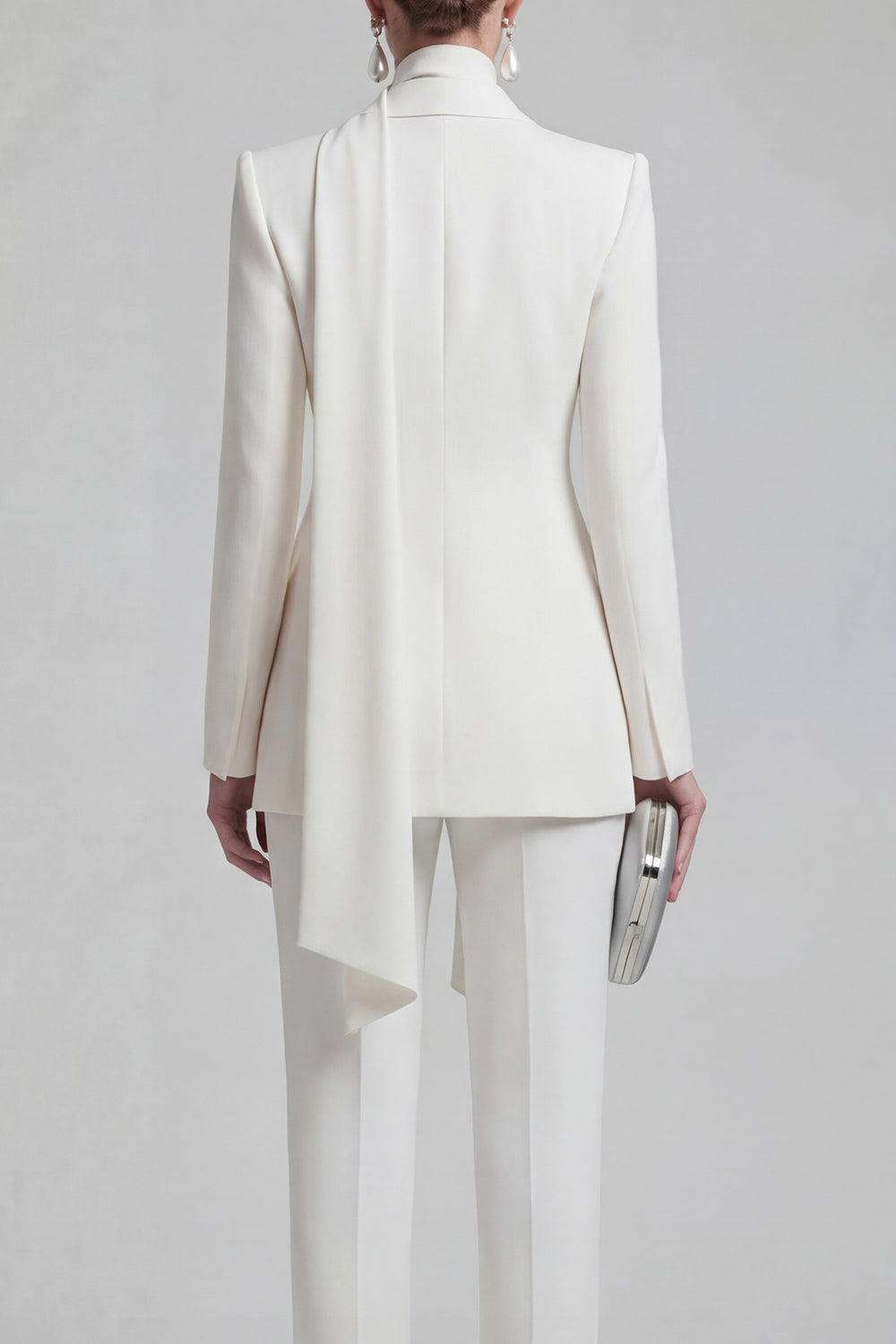 Blue Peak Lapel Long Sleeves 2 Piece Business Suits with Neck Scarf