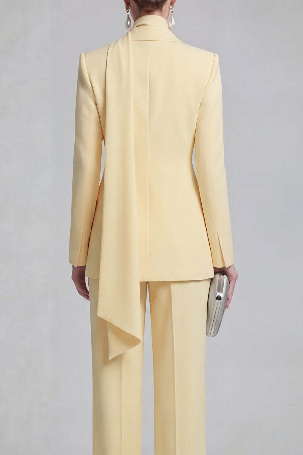 Blue Peak Lapel Long Sleeves 2 Piece Business Suits with Neck Scarf