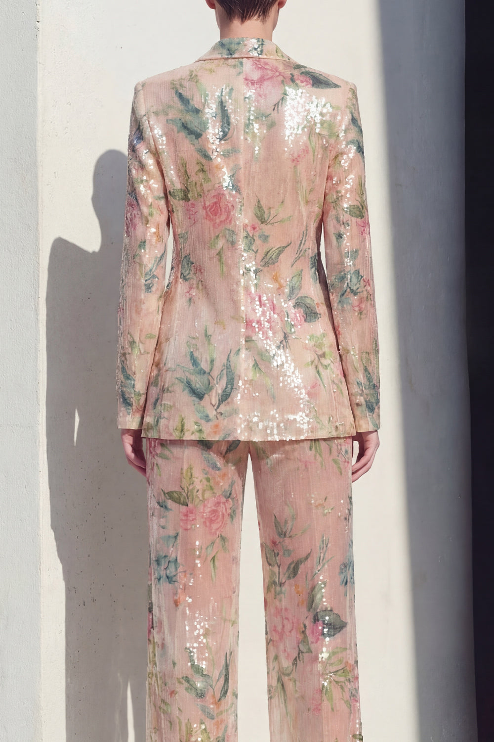 Champagne Floral Peak Lapel Long Sleeves 2 Piece Business Suits