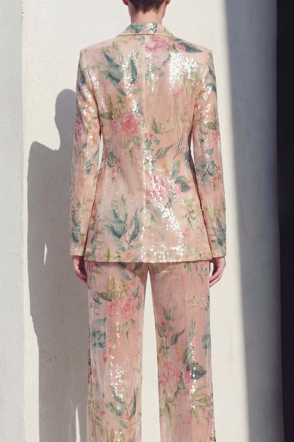 Champagne Floral Peak Lapel Long Sleeves 2 Piece Business Suits