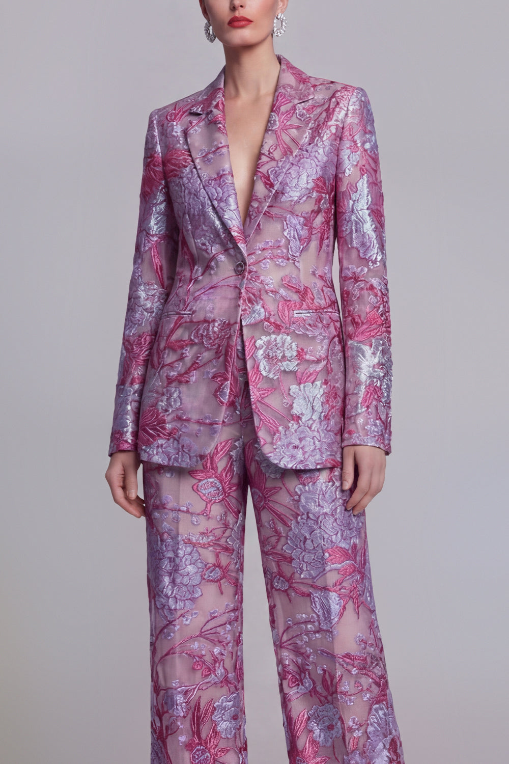 Floral Peak Lapel Dark Blue Appliqued 2 Piece Business Suits