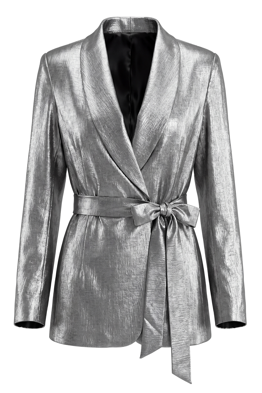 2 Piece Shawl Lapel Grey Ruched Business Suits with Bow