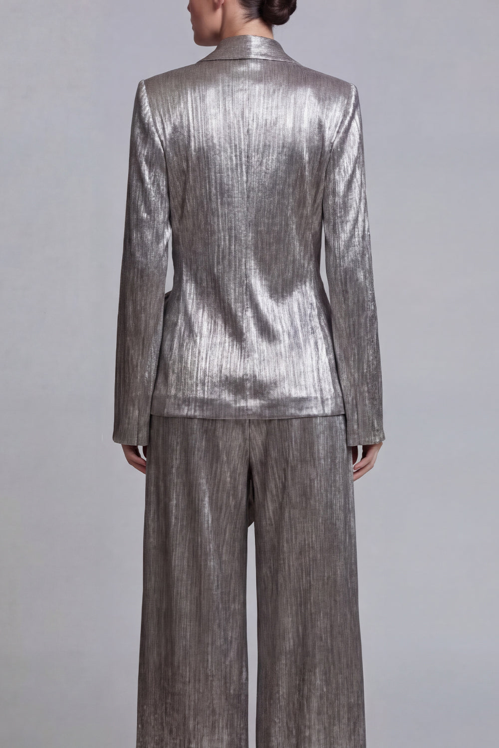 2 Piece Shawl Lapel Grey Ruched Business Suits with Bow