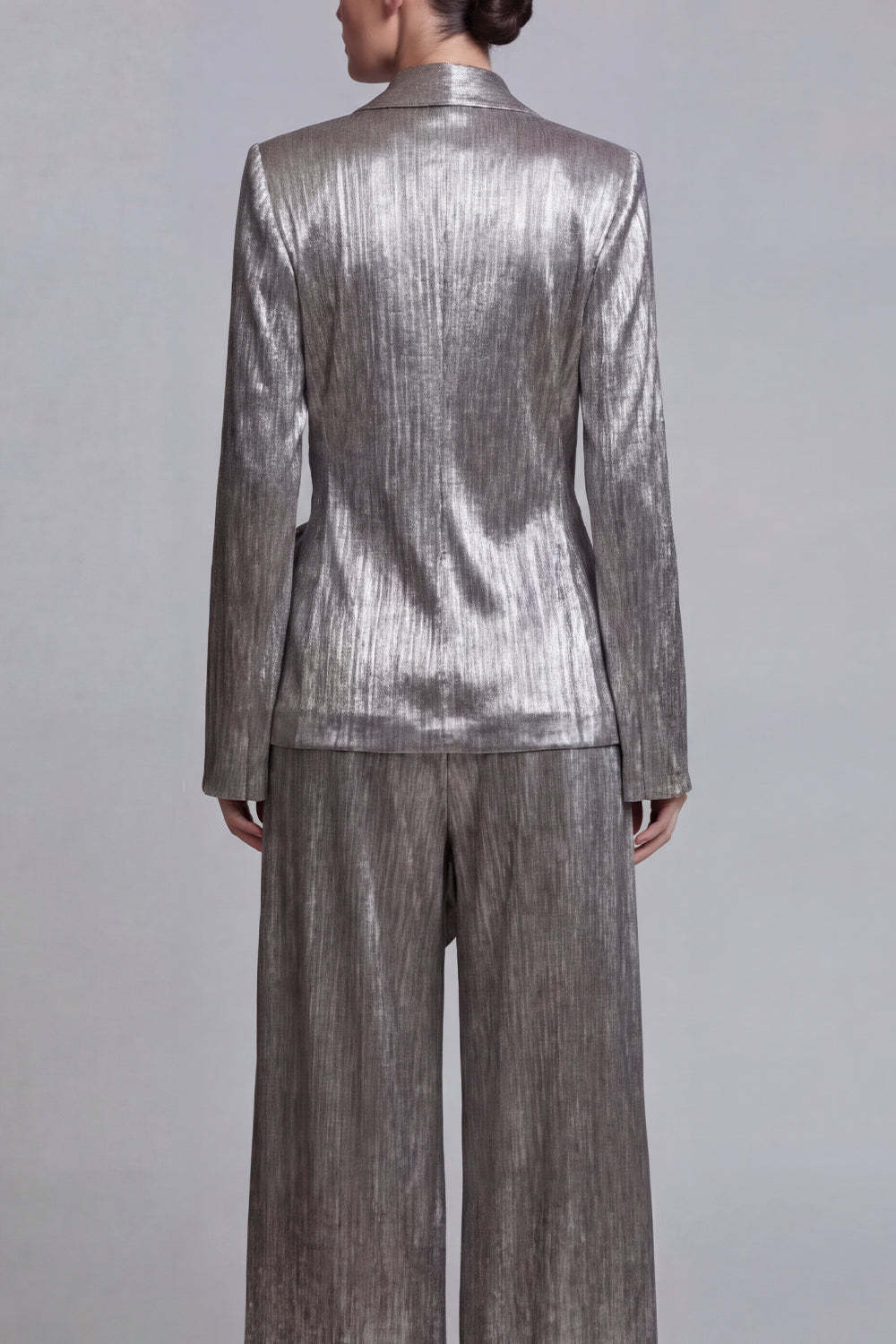 2 Piece Shawl Lapel Grey Ruched Business Suits with Bow