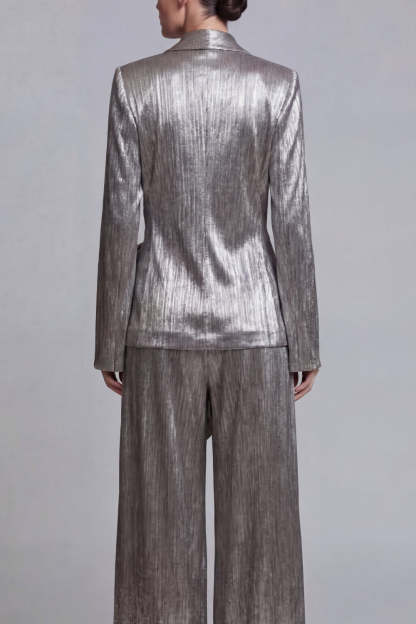 2 Piece Shawl Lapel Grey Ruched Business Suits with Bow