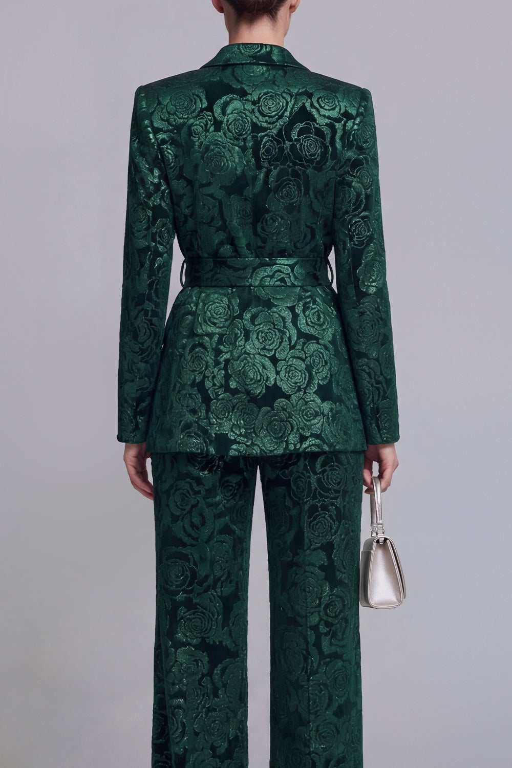 2 Piece Peak Lapel Floral Dark Green Long Sleeves Business Suits