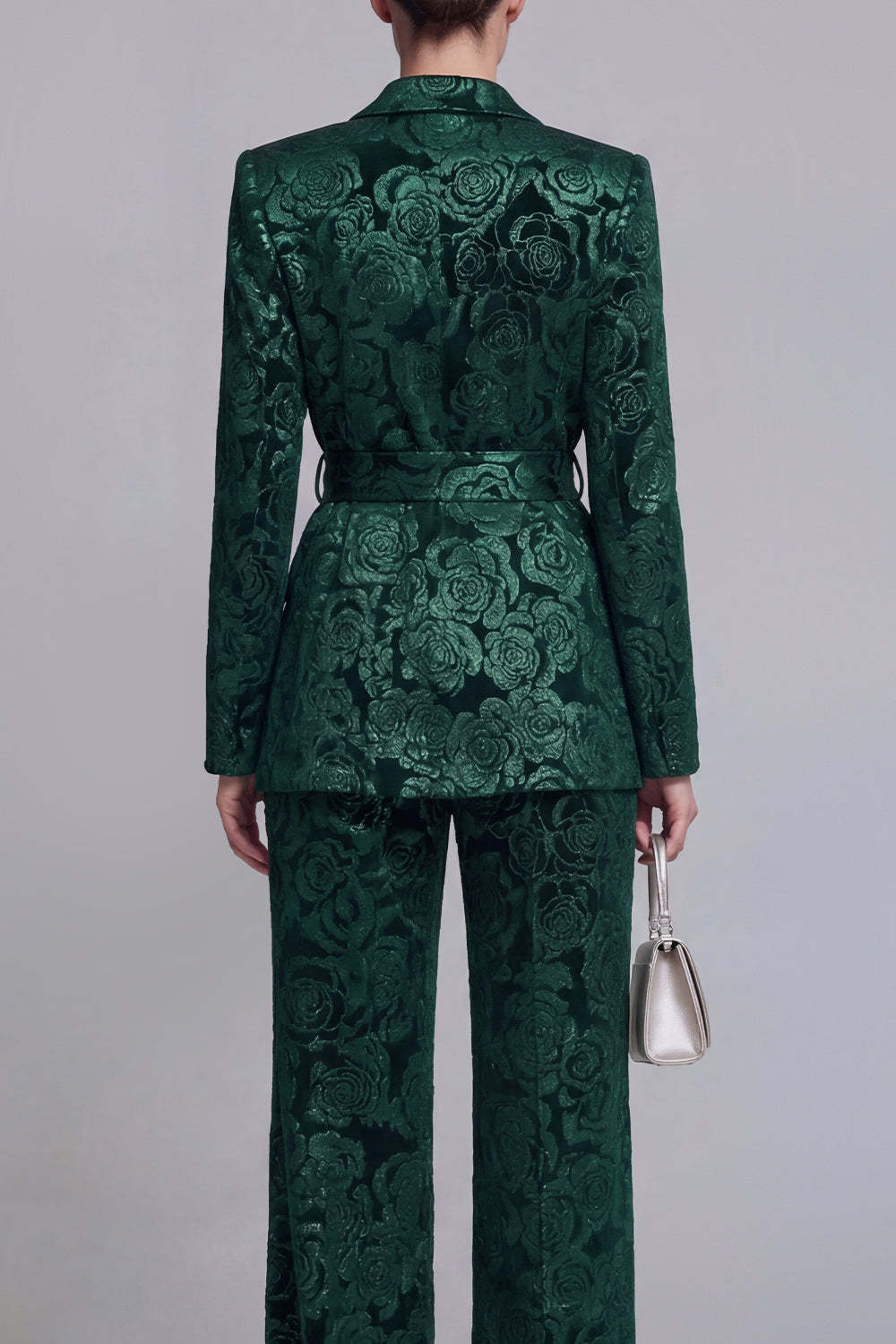 2 Piece Peak Lapel Floral Dark Green Long Sleeves Business Suits