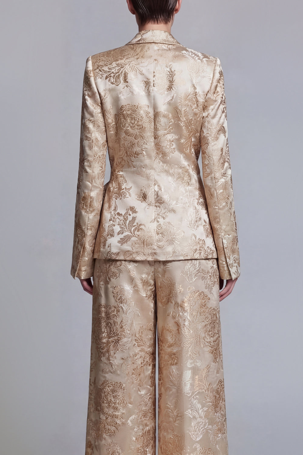 2 Piece Shawl Lapel Champagne Jacquard Floral Business Suits