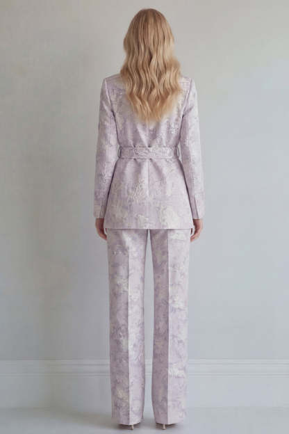 Lilac 2 Piece Peak Lapel Floral Long Sleeves Business Suits