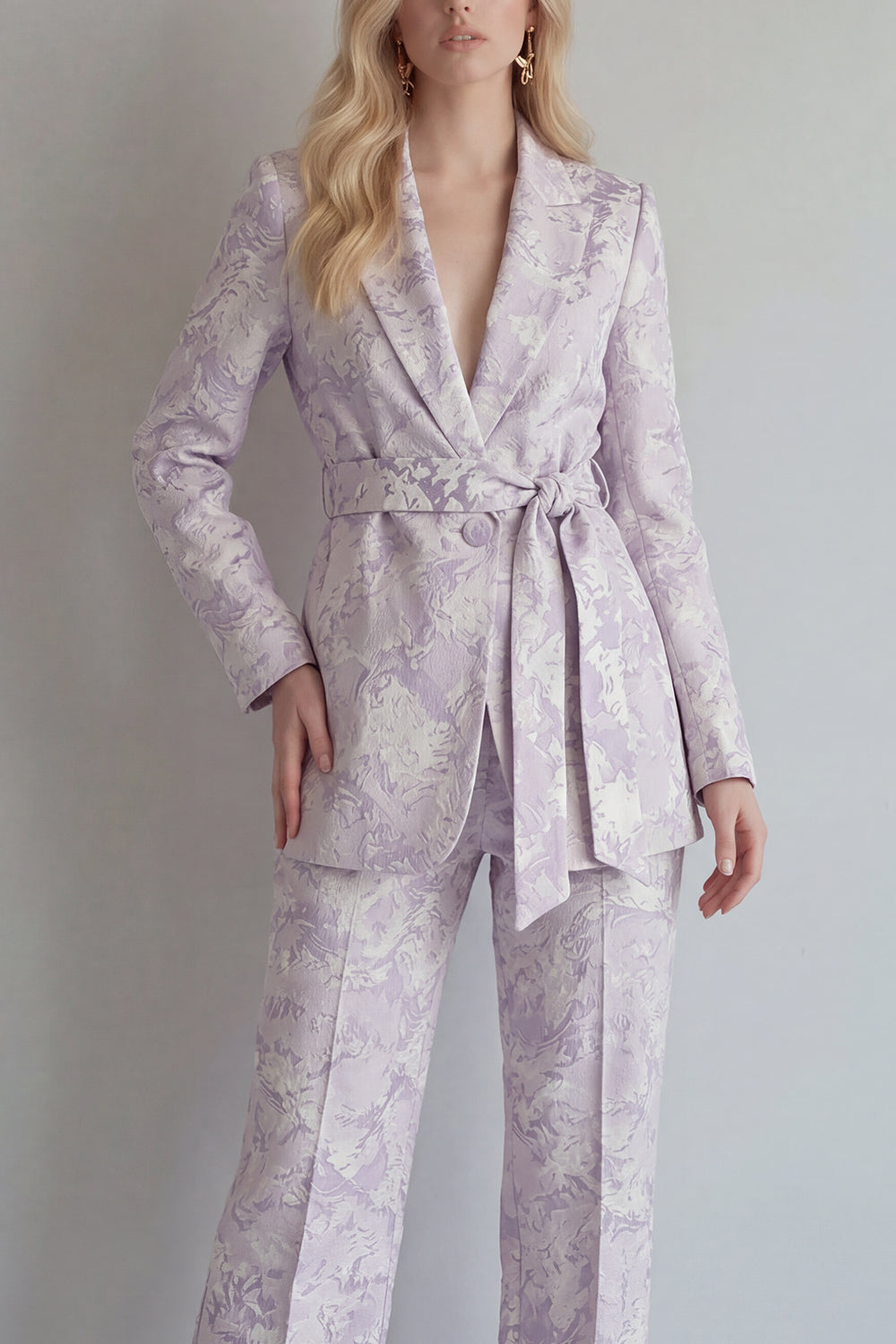 Lilac 2 Piece Peak Lapel Floral Long Sleeves Business Suits