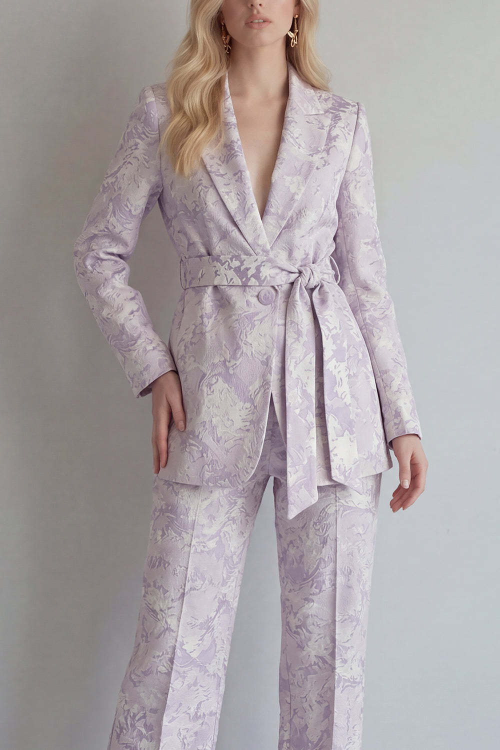 Lilac 2 Piece Peak Lapel Floral Long Sleeves Business Suits