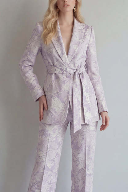 Lilac 2 Piece Peak Lapel Floral Long Sleeves Business Suits