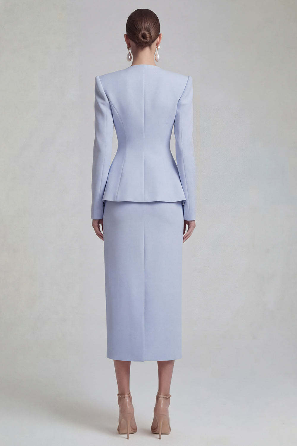 Green Single Breasted Sheath Long Sleeves 2 Piece Blazer Dress with Slit