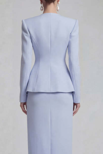 Green Single Breasted Sheath Long Sleeves 2 Piece Blazer Dress with Slit