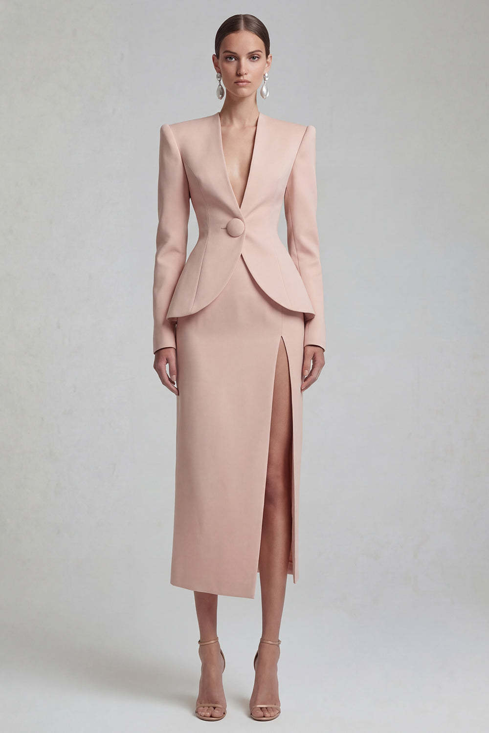 Green Single Breasted Sheath Long Sleeves 2 Piece Blazer Dress with Slit