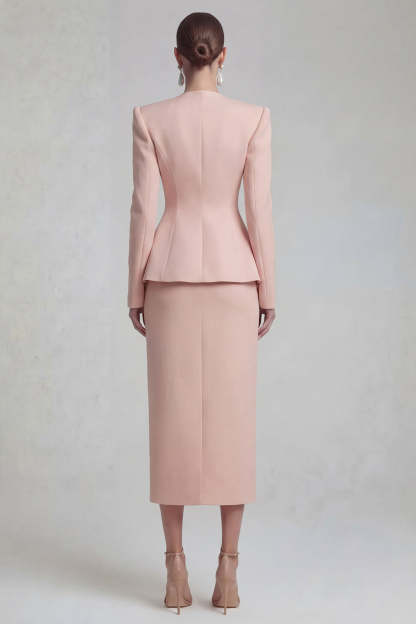 Green Single Breasted Sheath Long Sleeves 2 Piece Blazer Dress with Slit