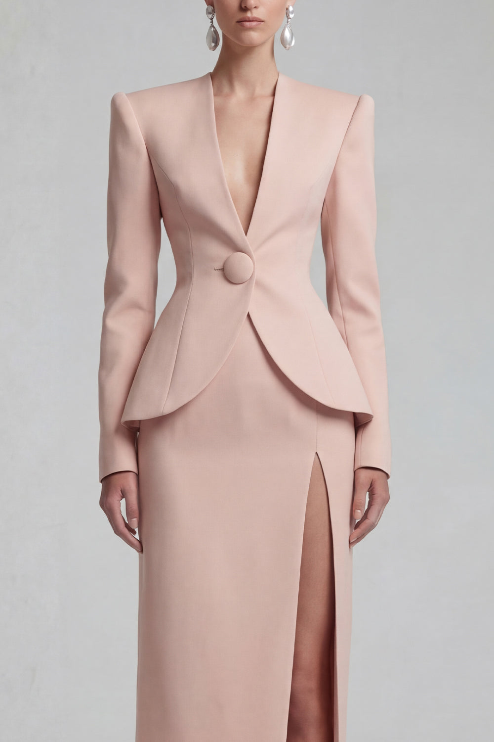 Green Single Breasted Sheath Long Sleeves 2 Piece Blazer Dress with Slit