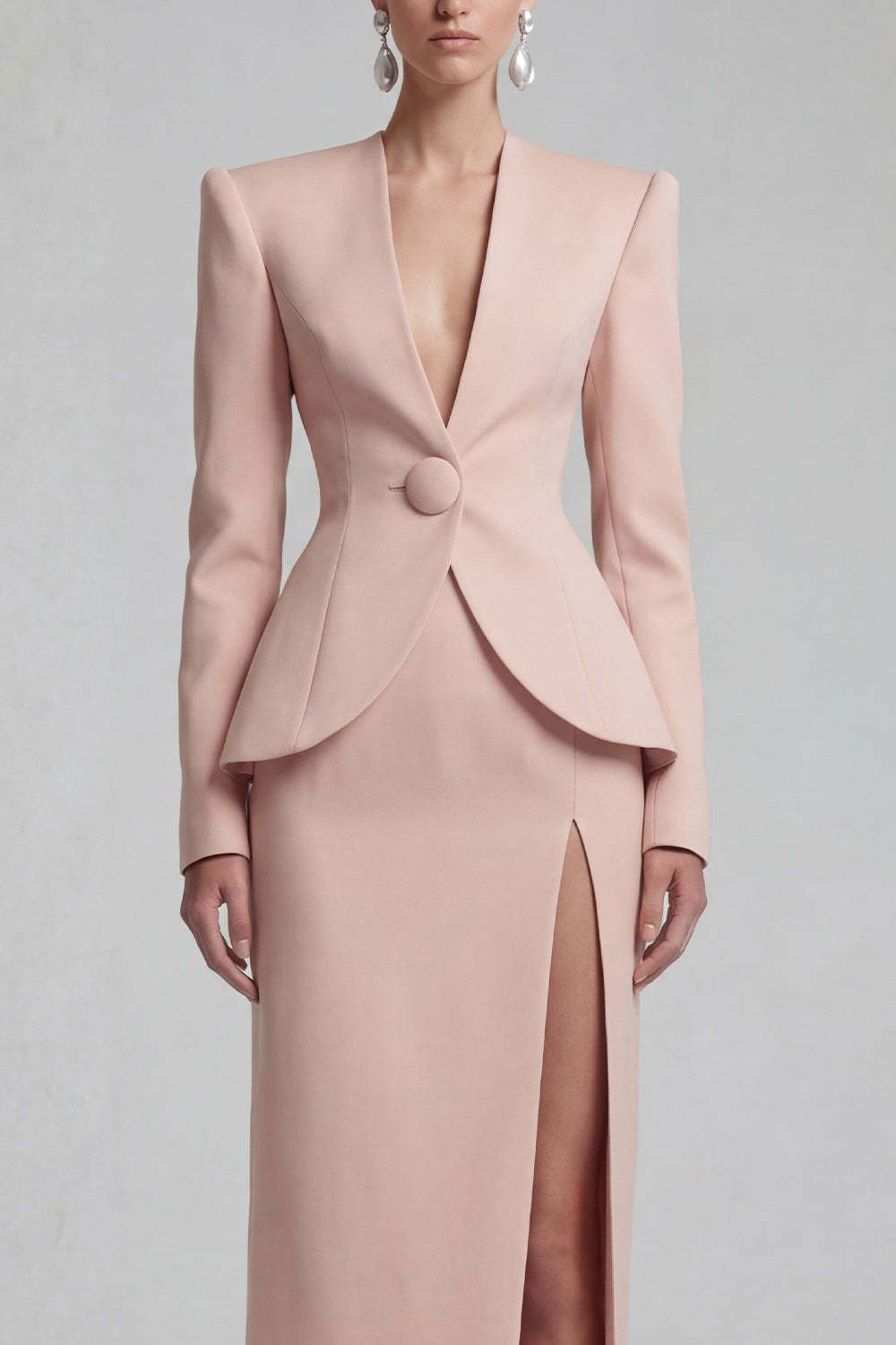 Green Single Breasted Sheath Long Sleeves 2 Piece Blazer Dress with Slit