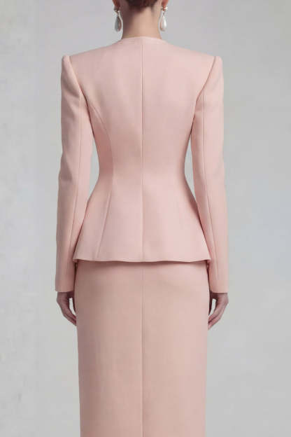 Green Single Breasted Sheath Long Sleeves 2 Piece Blazer Dress with Slit