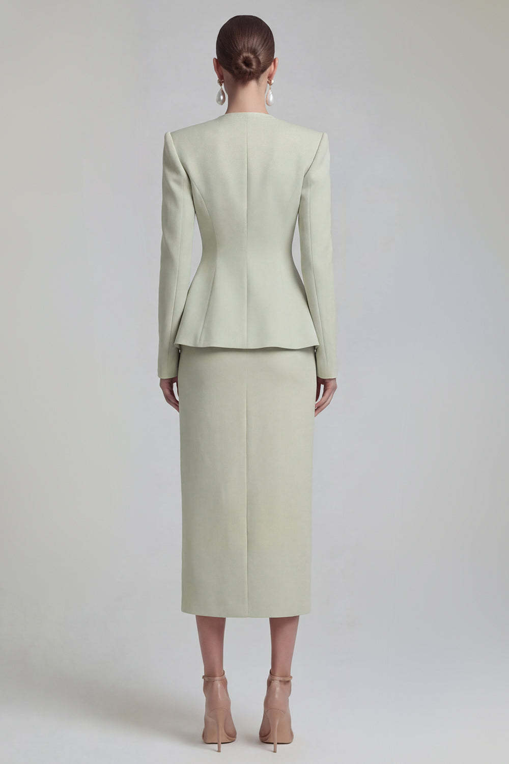 Green Single Breasted Sheath Long Sleeves 2 Piece Blazer Dress with Slit