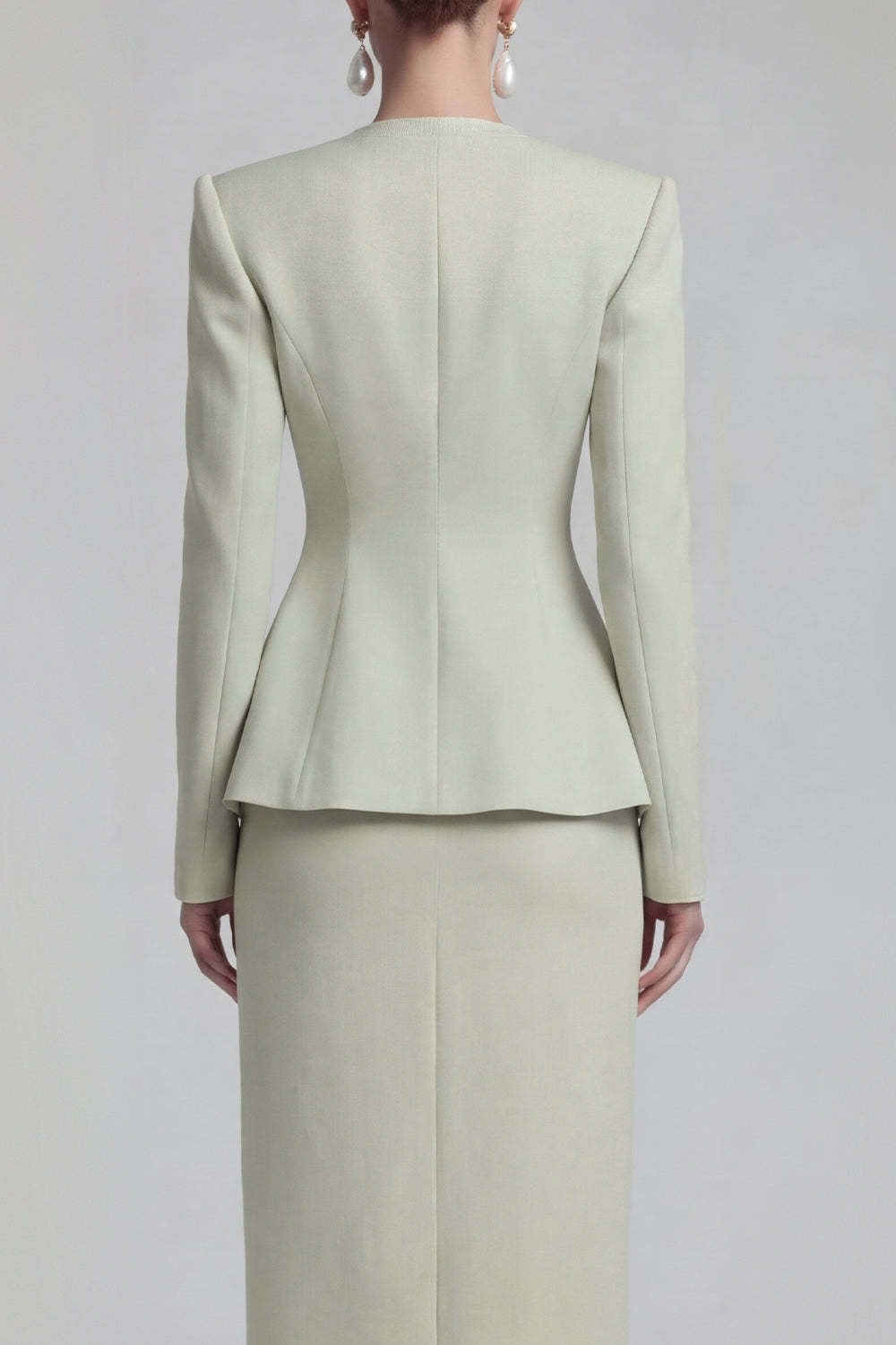 Green Single Breasted Sheath Long Sleeves 2 Piece Blazer Dress with Slit