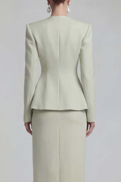 Green Single Breasted Sheath Long Sleeves 2 Piece Blazer Dress with Slit