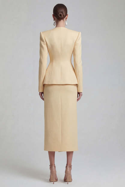 Green Single Breasted Sheath Long Sleeves 2 Piece Blazer Dress with Slit