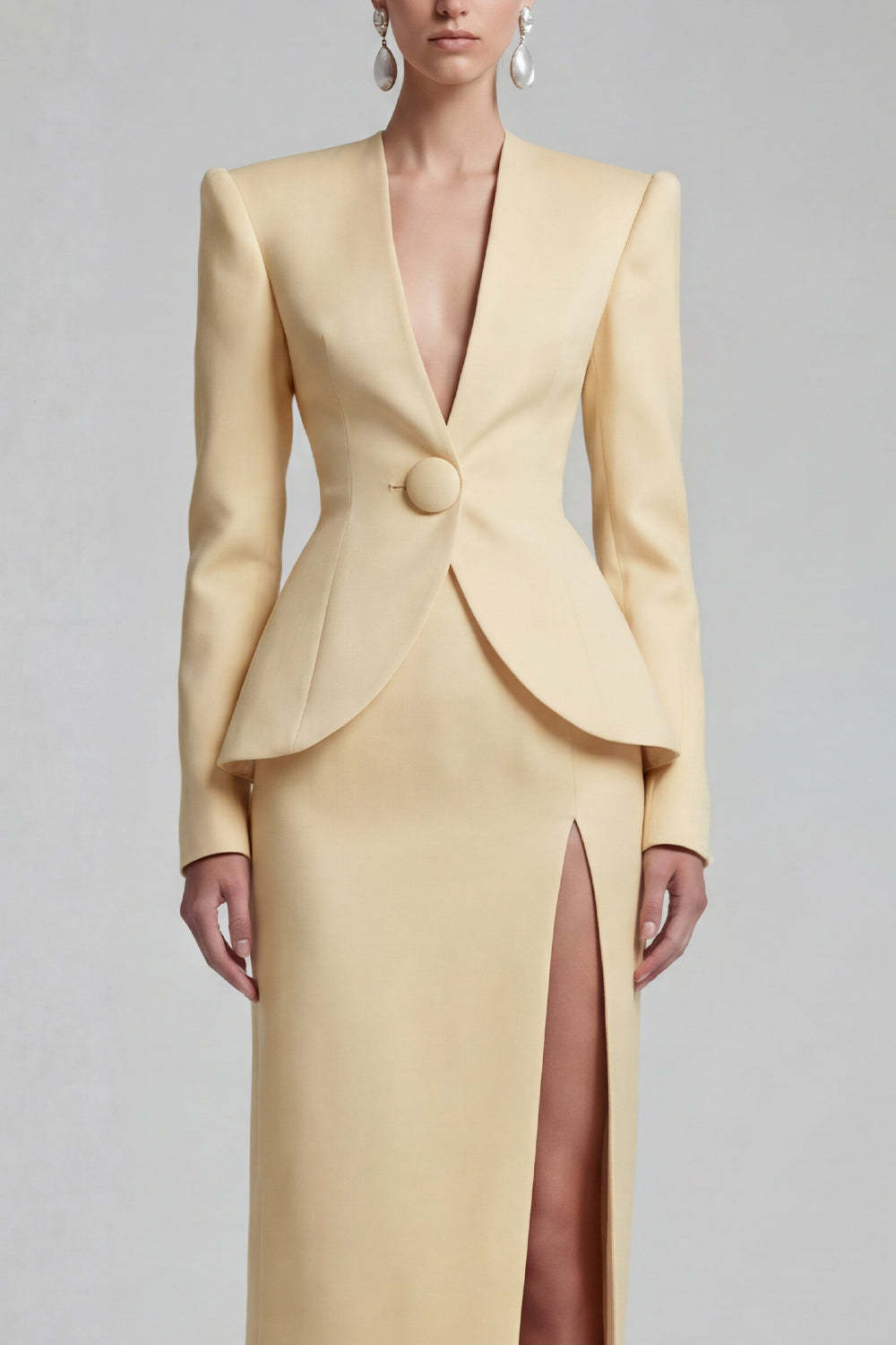 Green Single Breasted Sheath Long Sleeves 2 Piece Blazer Dress with Slit