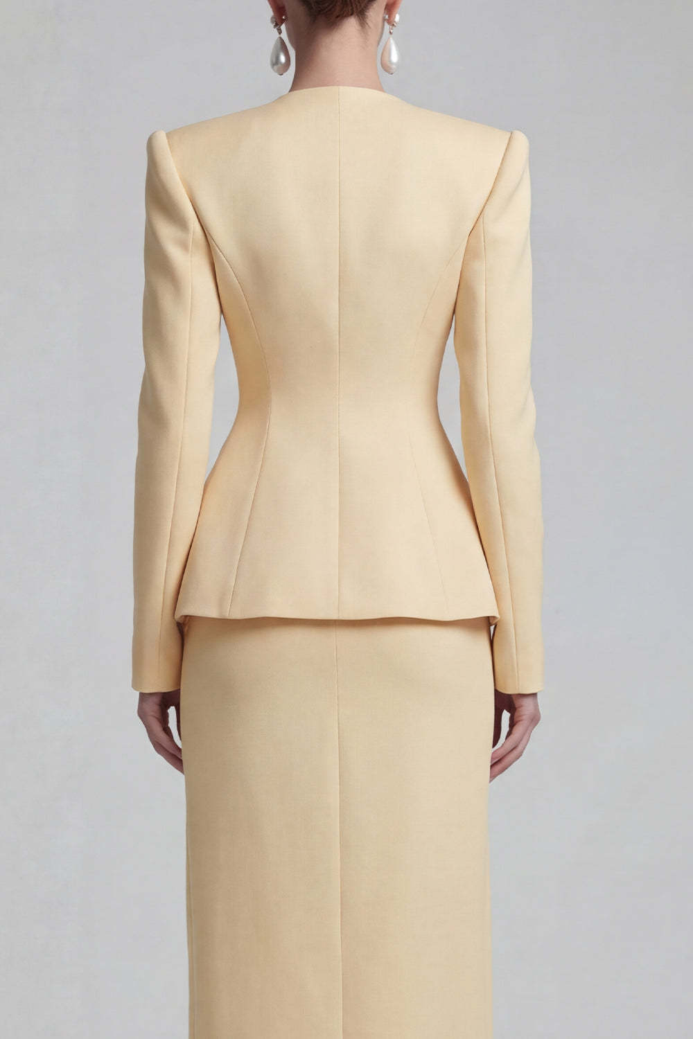 Green Single Breasted Sheath Long Sleeves 2 Piece Blazer Dress with Slit