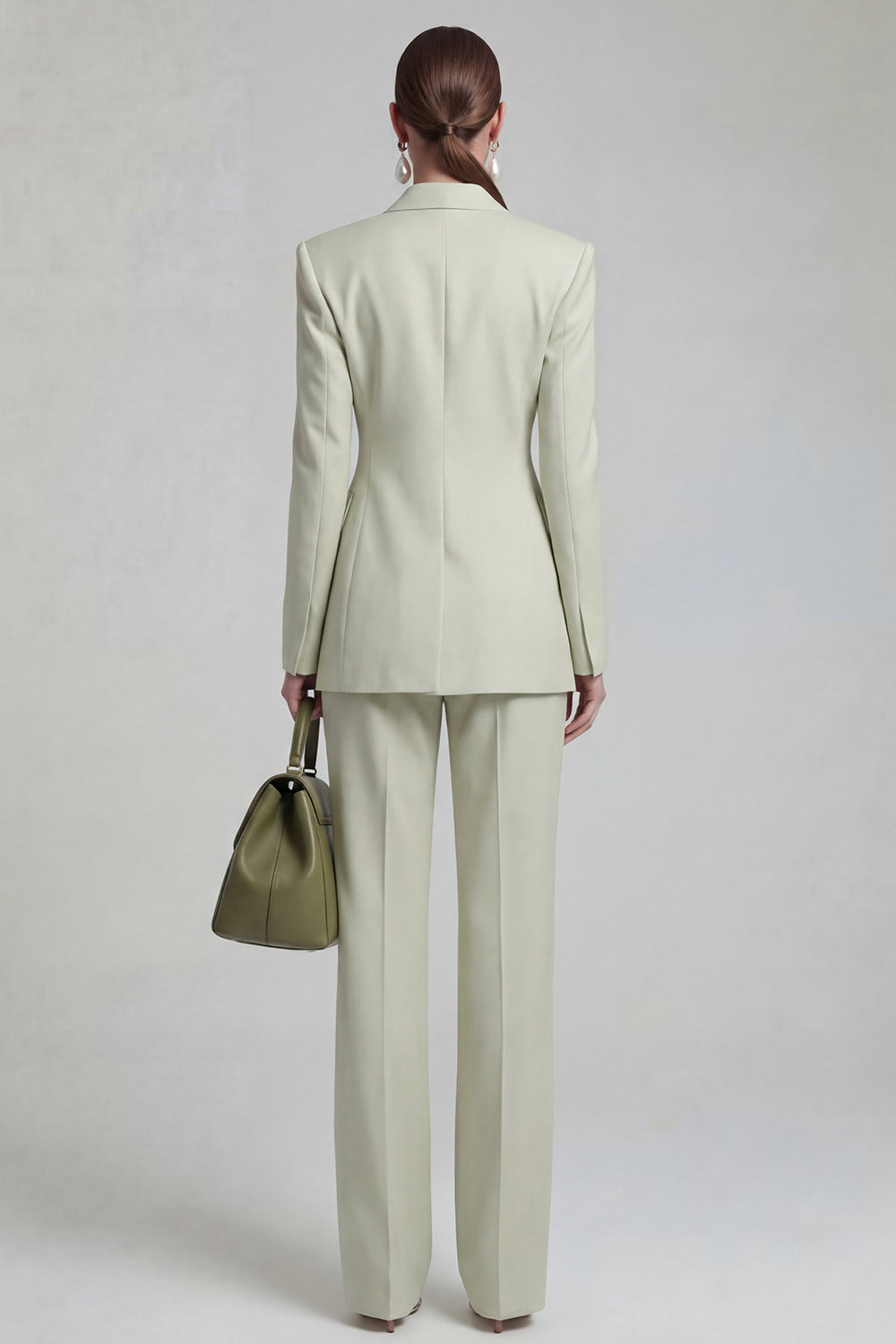 Green Double Breasted Peak Lapel Long Sleeves Business