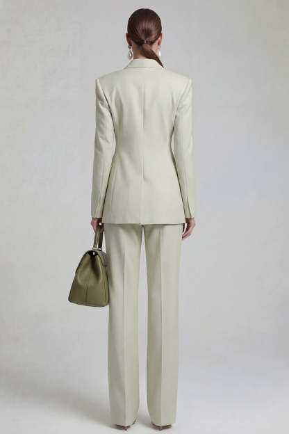 Green Double Breasted Peak Lapel Long Sleeves Business