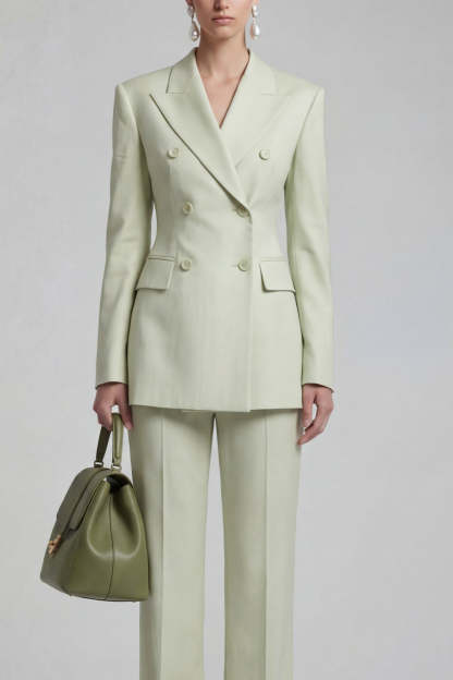 Green Double Breasted Peak Lapel Long Sleeves Business