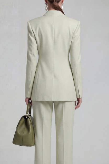 Green Double Breasted Peak Lapel Long Sleeves Business