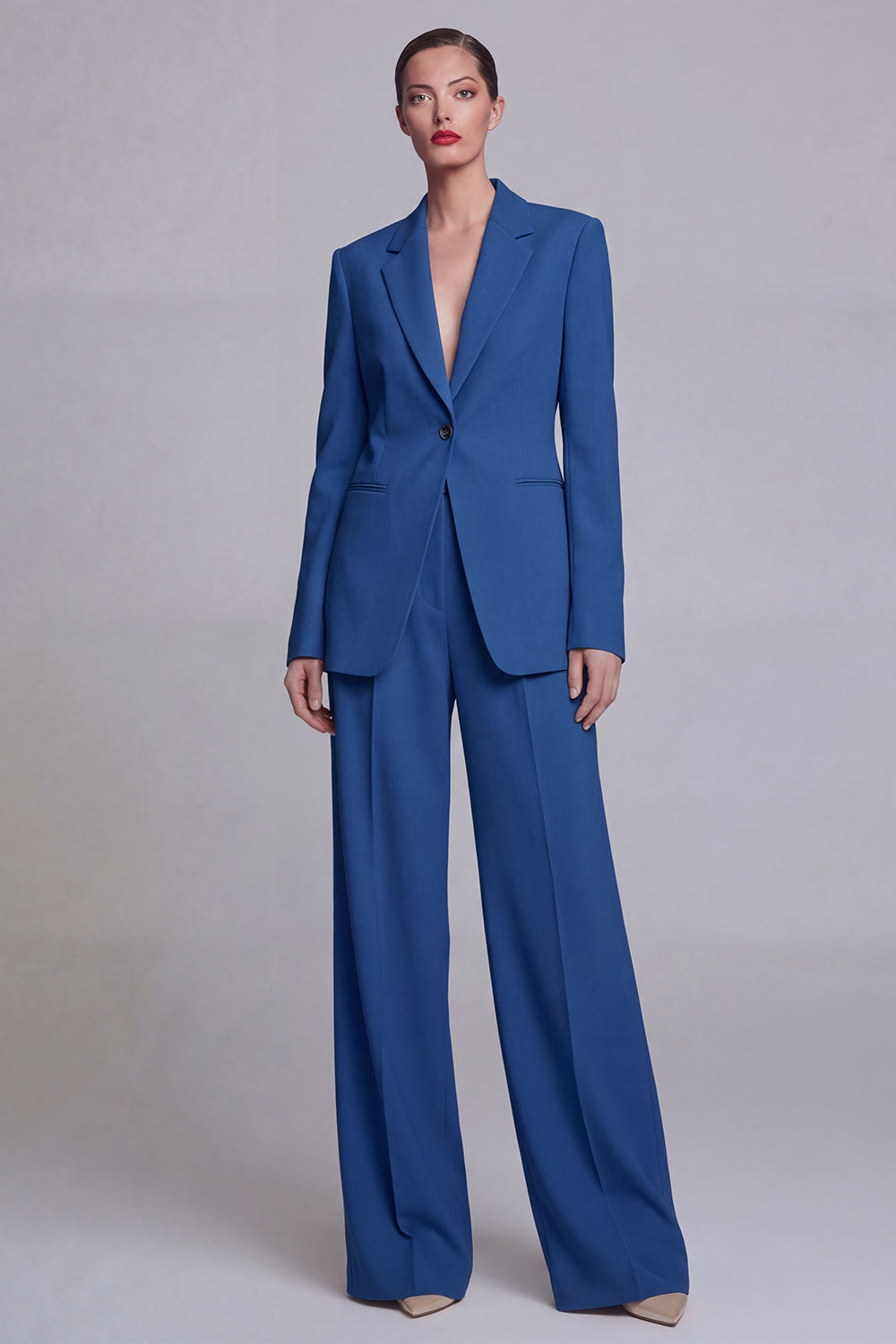 Leely Women Peak Lapel Dark Blue 2 Piece Business Suits Long Sleeves Single Breasted Work Pantsuis