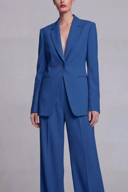 Peak Lapel Dark Blue Long Sleeves 2 Piece Business Suits