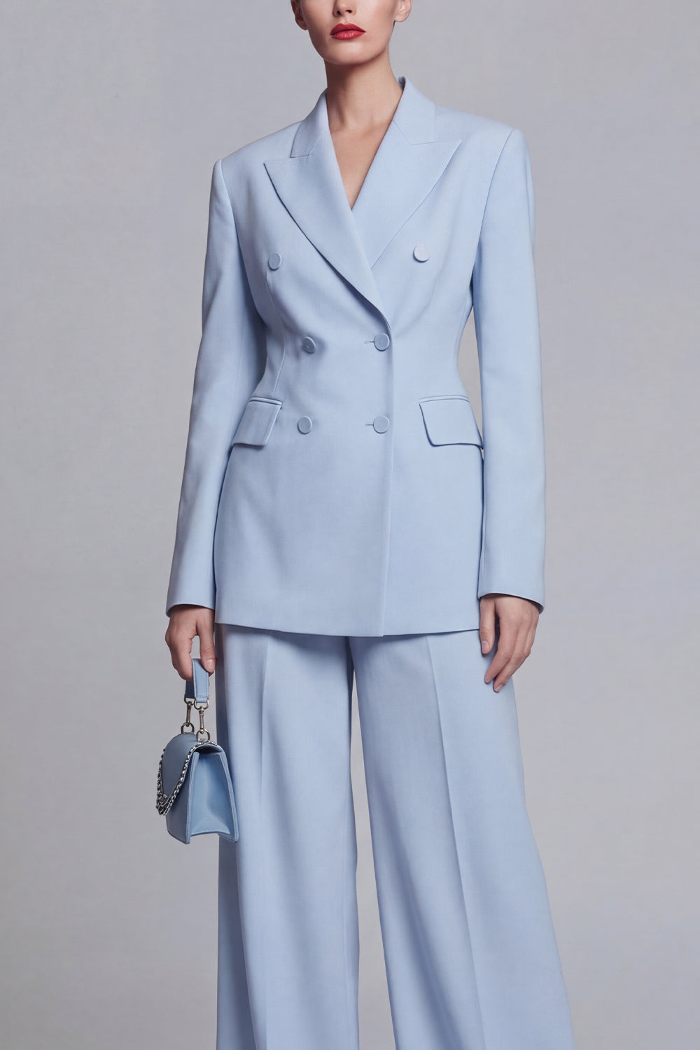 Peak Lapel Blue Long Sleeves 2 Piece Business Suits