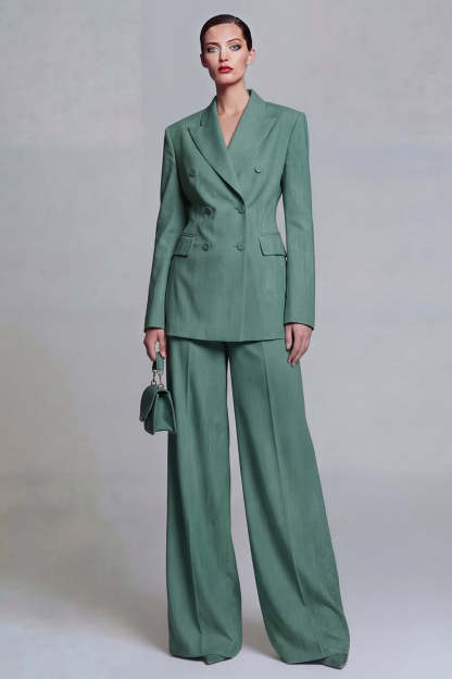 Peak Lapel Blue Long Sleeves 2 Piece Business Suits