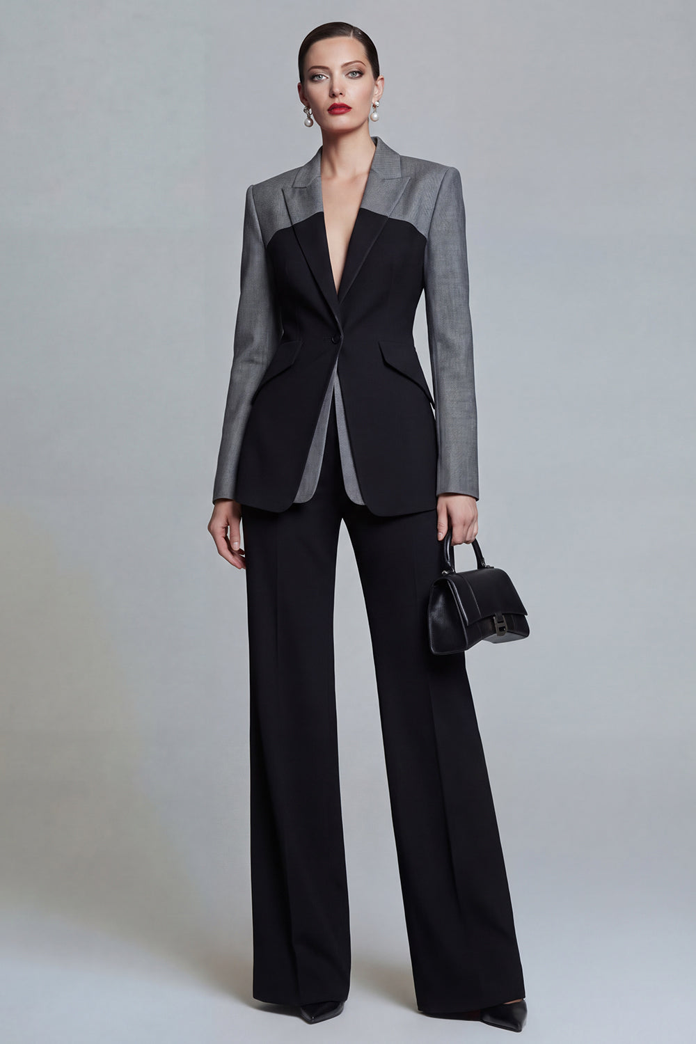 Black Single Breasted Peak Lapel Long Sleeves 2 Piece Business Suits