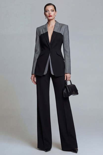 Black Single Breasted Peak Lapel Long Sleeves 2 Piece Business Suits