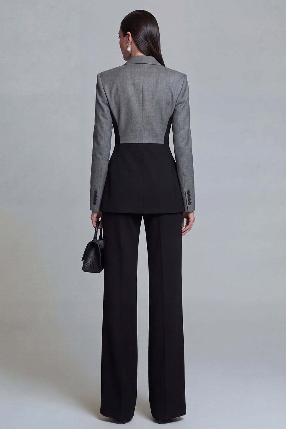 Black Single Breasted Peak Lapel Long Sleeves 2 Piece Business Suits