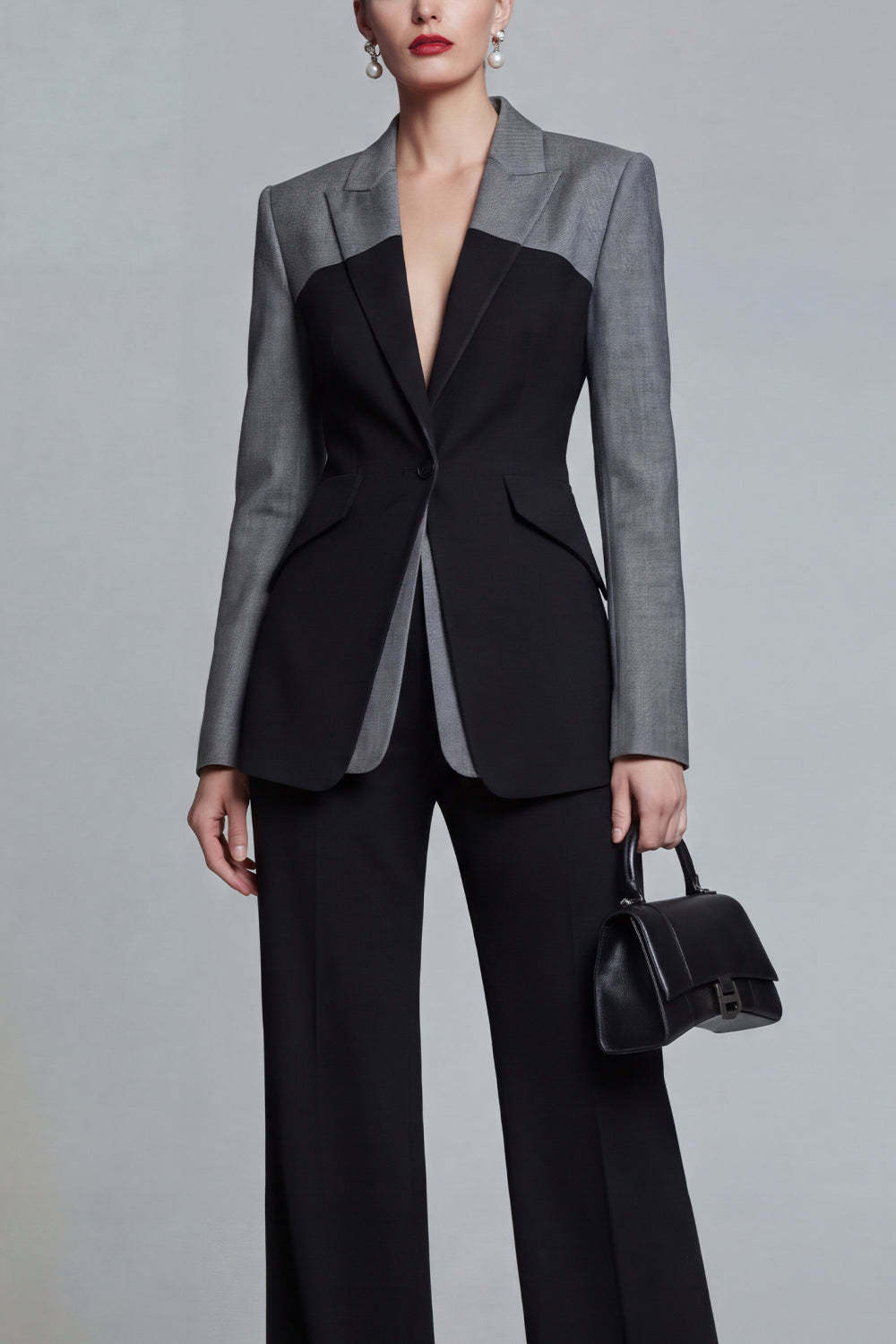 Black Single Breasted Peak Lapel Long Sleeves 2 Piece Business Suits