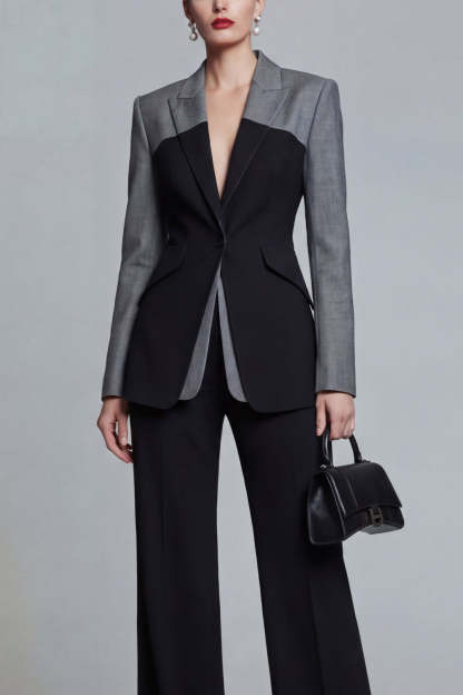 Black Single Breasted Peak Lapel Long Sleeves 2 Piece Business Suits