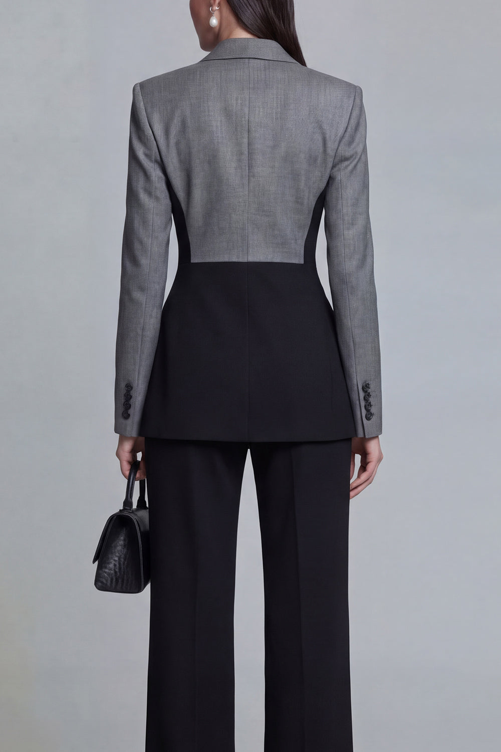 Black Single Breasted Peak Lapel Long Sleeves 2 Piece Business Suits