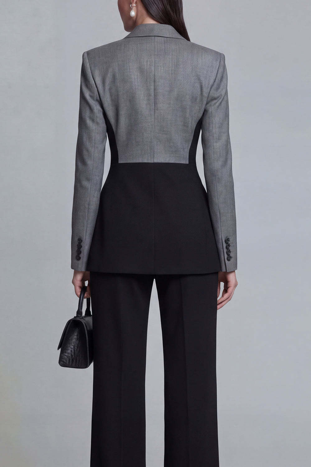 Black Single Breasted Peak Lapel Long Sleeves 2 Piece Business Suits