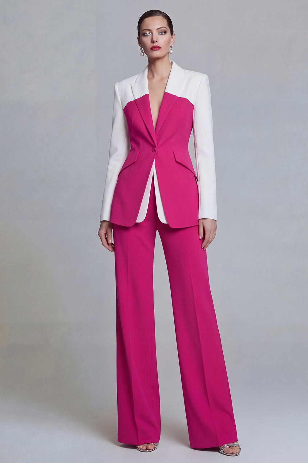 Leely Women Black Peak Lapel 2 Piece Business Suits Long Sleeves Single Breasted Work Pantsuits