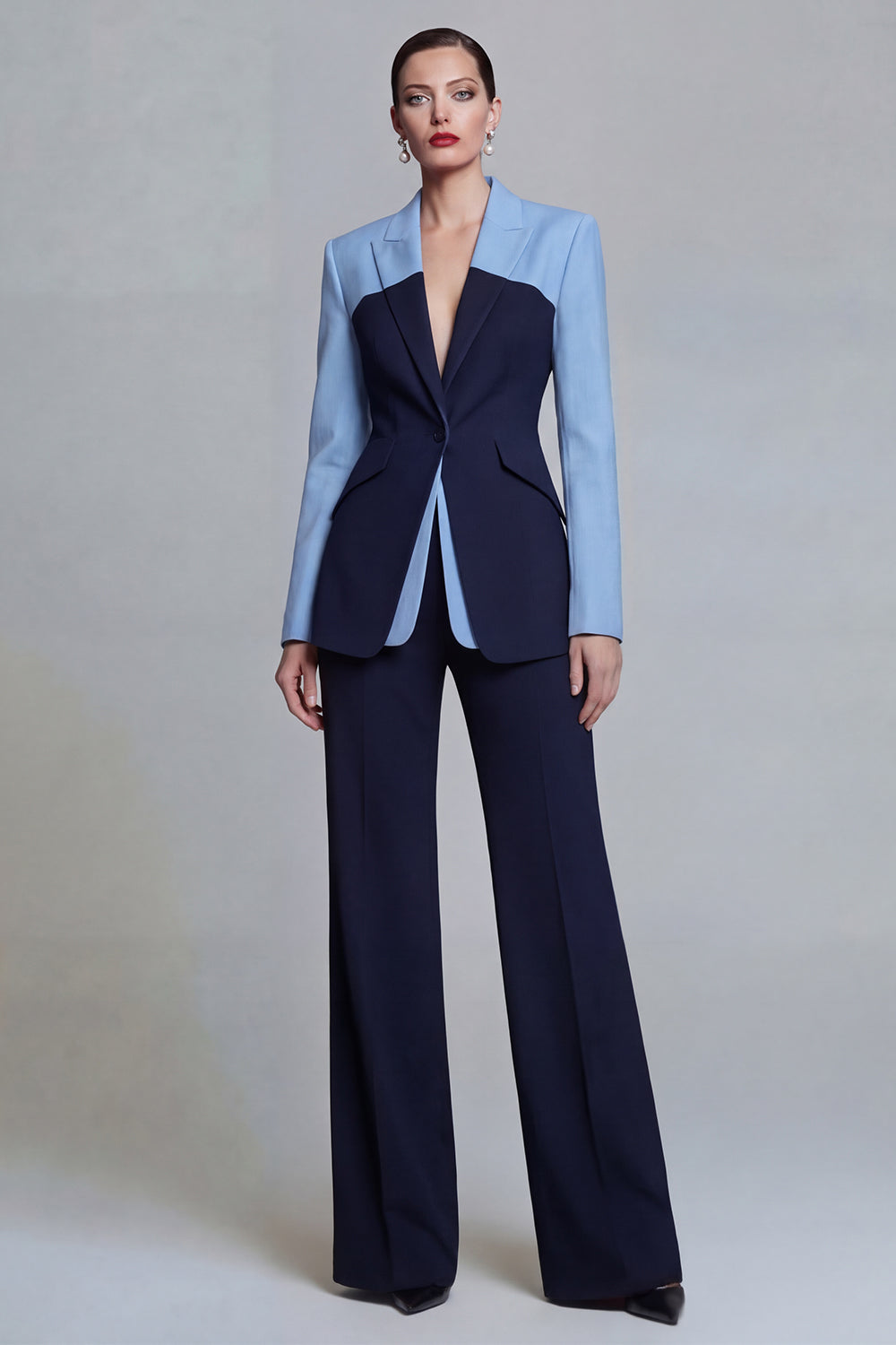 Black Single Breasted Peak Lapel Long Sleeves 2 Piece Business Suits