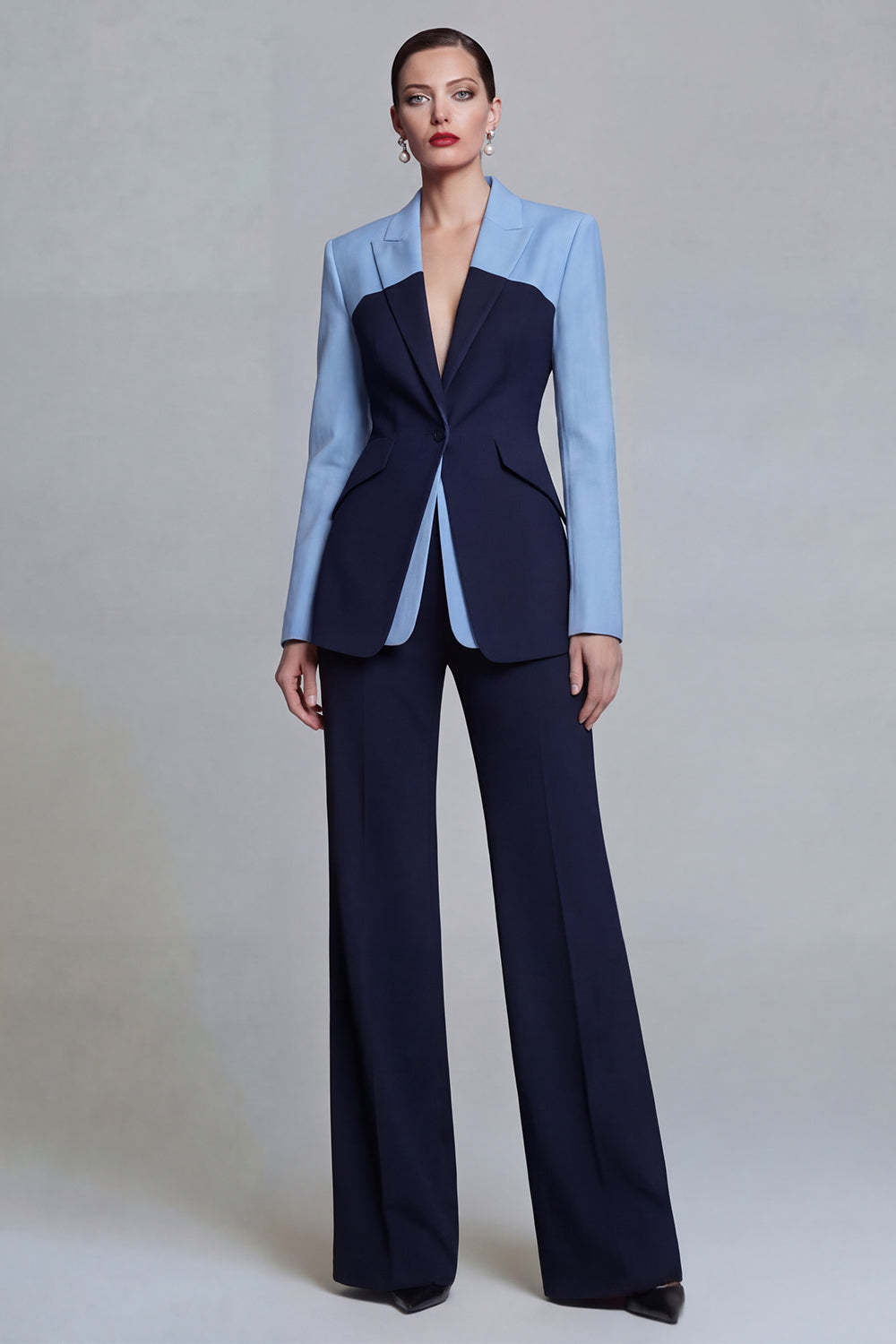 Black Single Breasted Peak Lapel Long Sleeves 2 Piece Business Suits