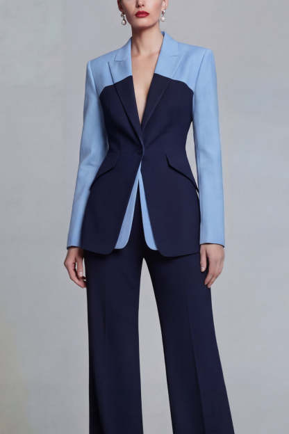 Black Single Breasted Peak Lapel Long Sleeves 2 Piece Business Suits