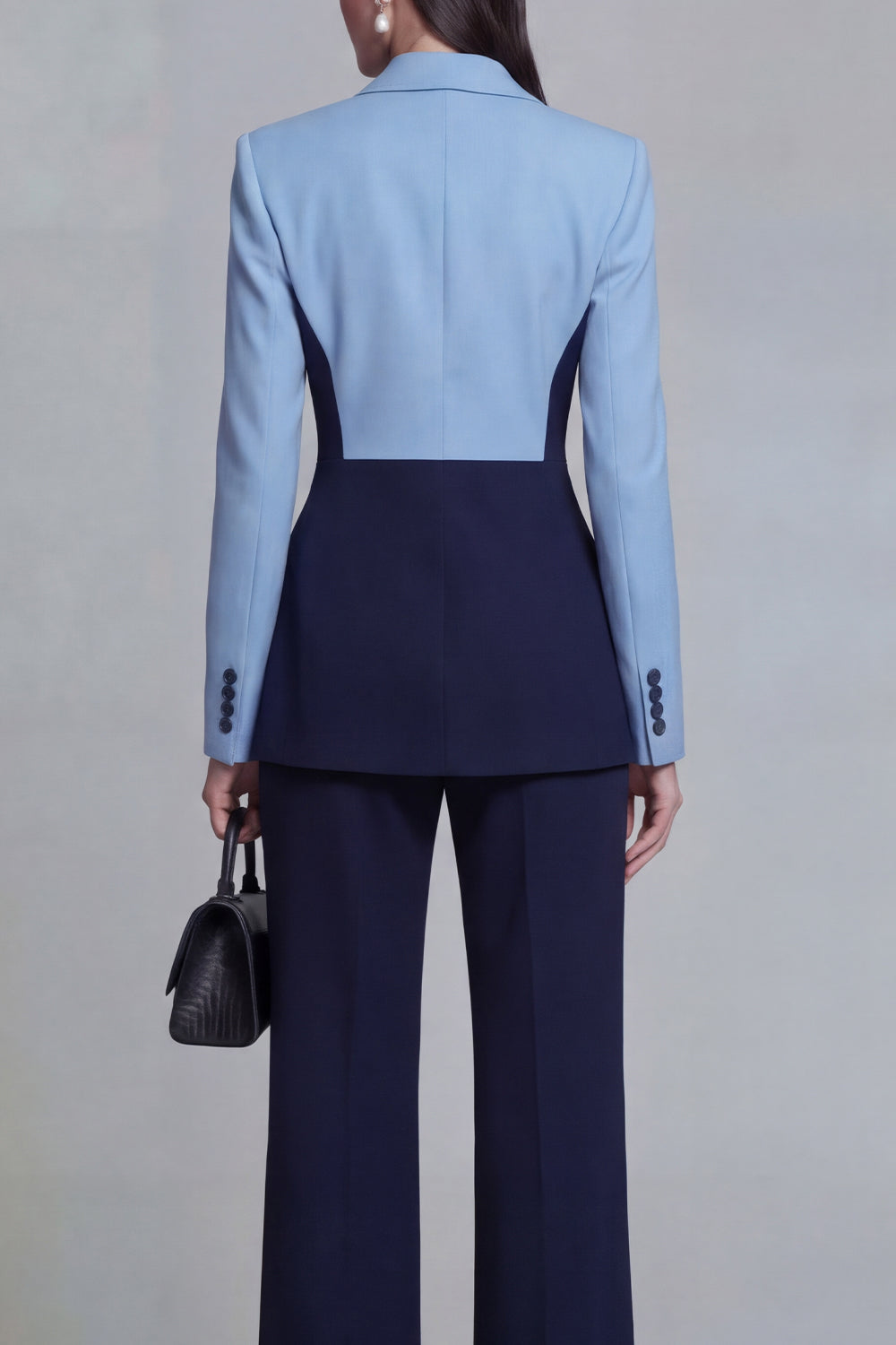 Black Single Breasted Peak Lapel Long Sleeves 2 Piece Business Suits